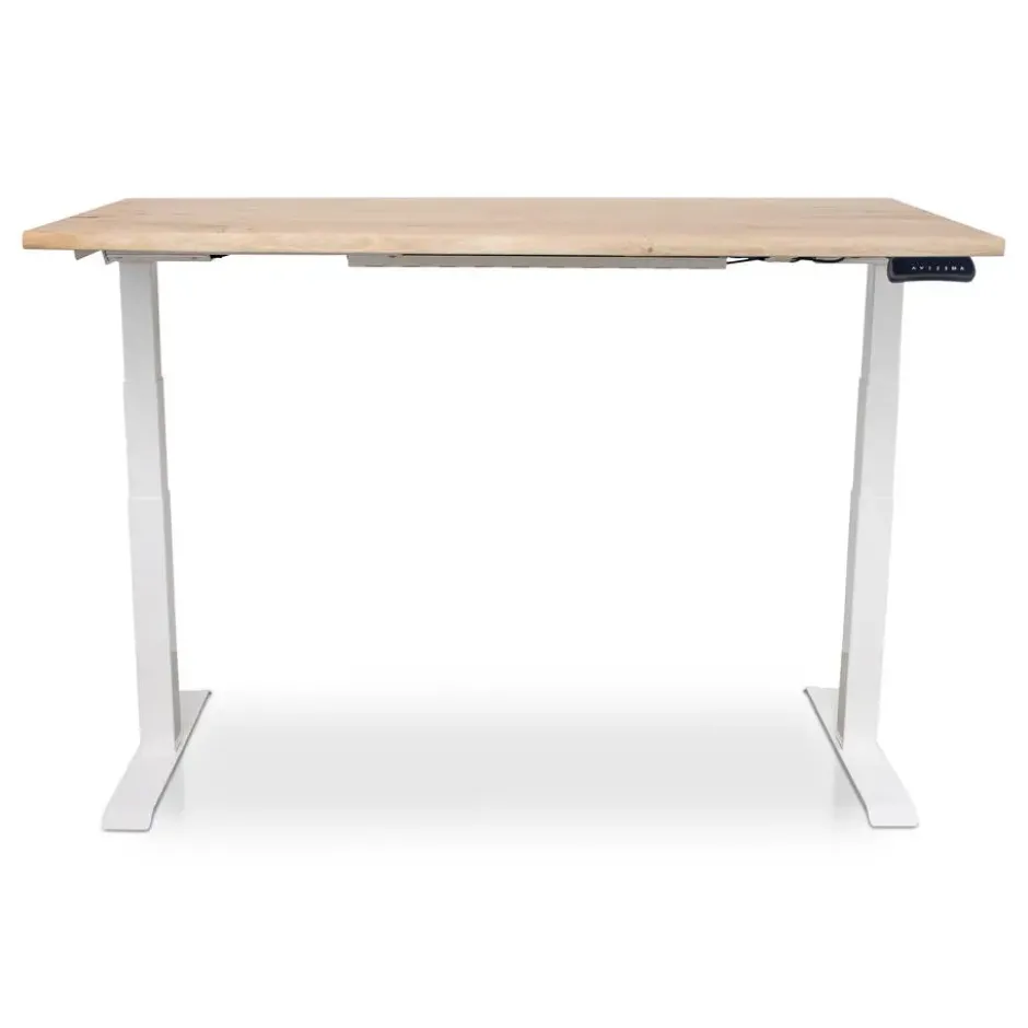 MRC Zit-sta bureau massief boomstam blad 140x80 wit frame NEN-EN 527