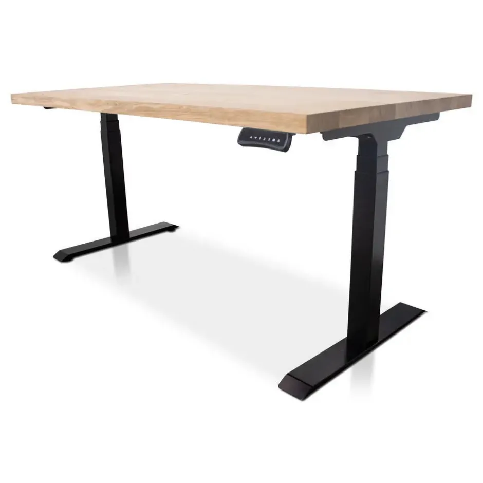 MRC Zit-sta bureau massief eiken blad 160x80 zwart frame NEN-EN 527