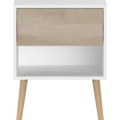 Nachtkastje Hardy 44cm 1 lade - wit/eik
