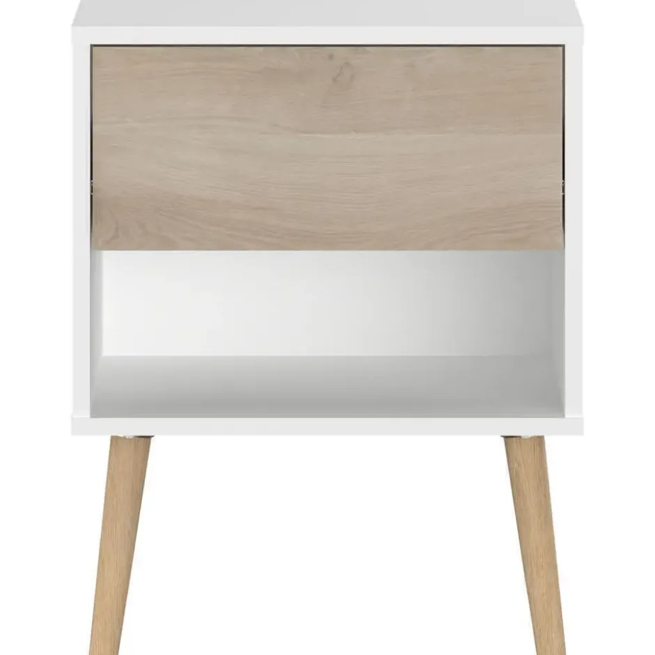 Nachtkastje Hardy 44cm 1 lade - wit/eik