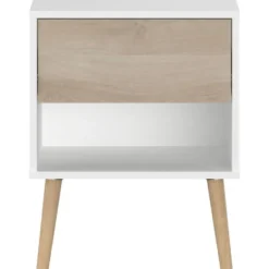 Nachtkastje Hardy 44cm 1 lade - wit/eik