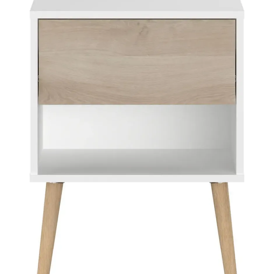 Nachtkastje Hardy 44cm 1 lade - wit/eik