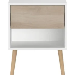 Nachtkastje Hardy 44cm 1 lade - wit/eik