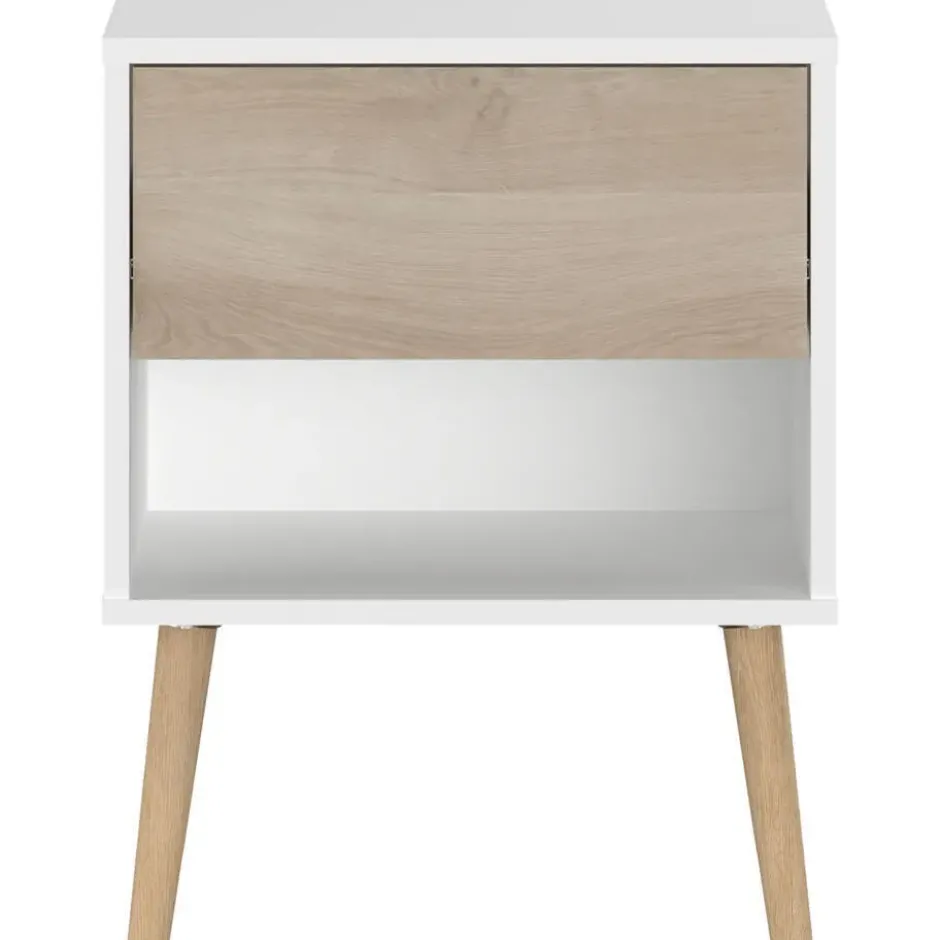 Nachtkastje Hardy 44cm 1 lade - wit/eik