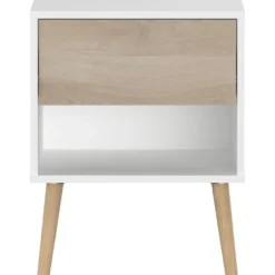 Nachtkastje Hardy 44cm 1 lade - wit/eik