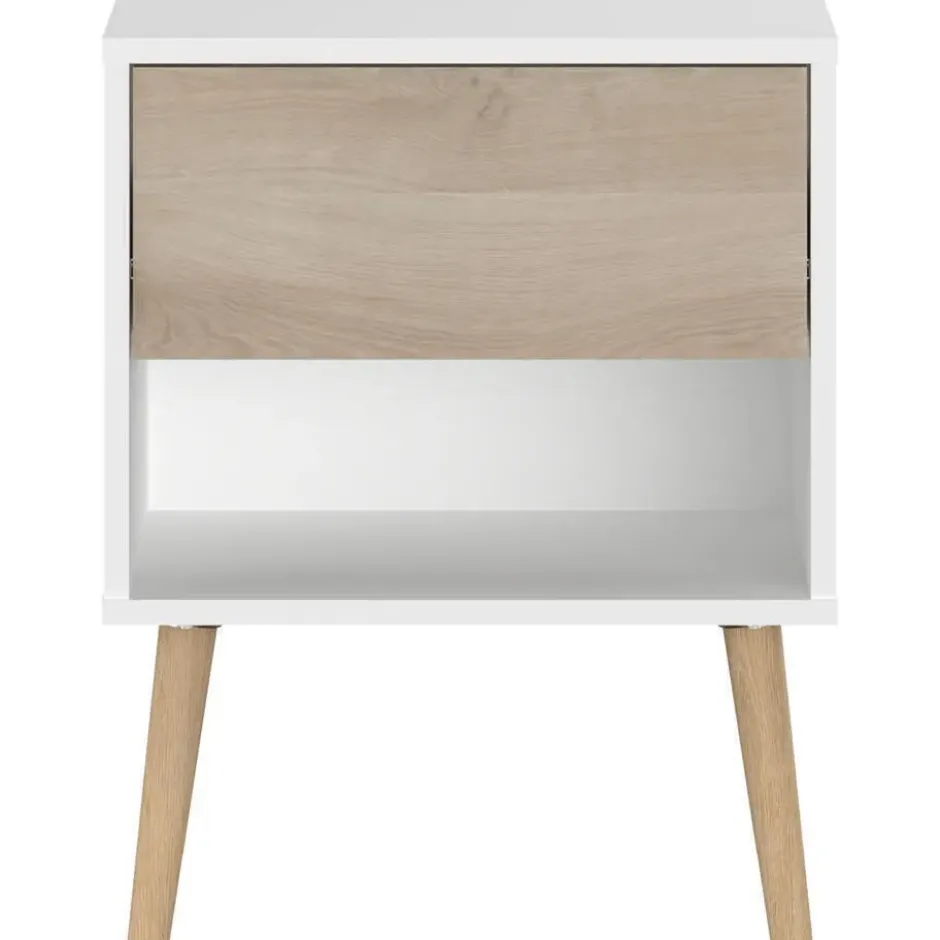 Nachtkastje Hardy 44cm 1 lade - wit/eik