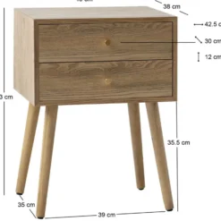 Nachtkastje met 2 laden van natuurlijk hout