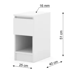 Nachtkastje - Nachtkast Wit - 40 x 25 x 51 cm - 1 lade