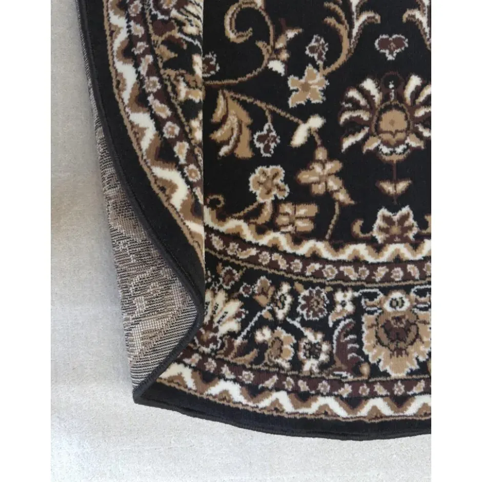 Nain Klassiek Rond Oosters Vloerkleed Zwart Beige - 200 CM Ø