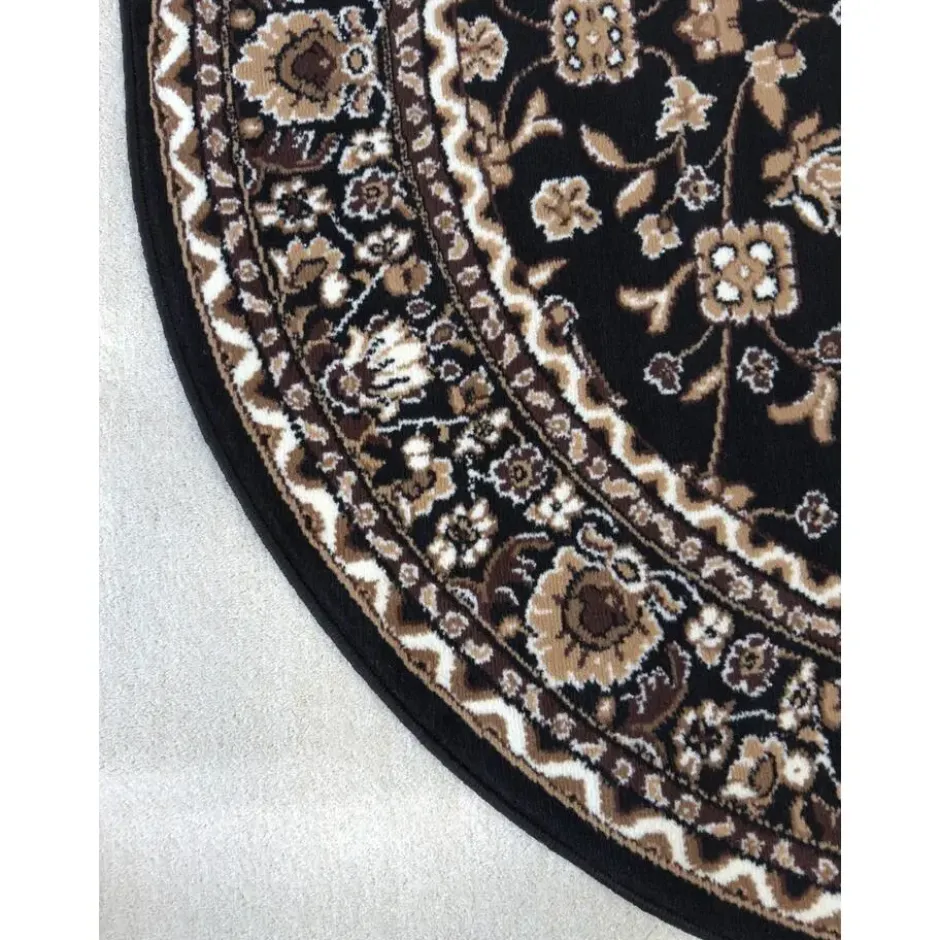 Nain Klassiek Rond Oosters Vloerkleed Zwart Beige - 200 CM Ø