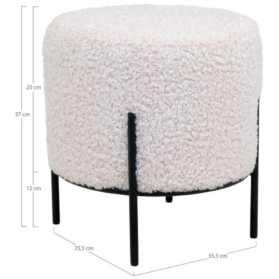 Nest of Nora Poef rond teddy Ø35,5x37 cm - Zwarte poten - Wit