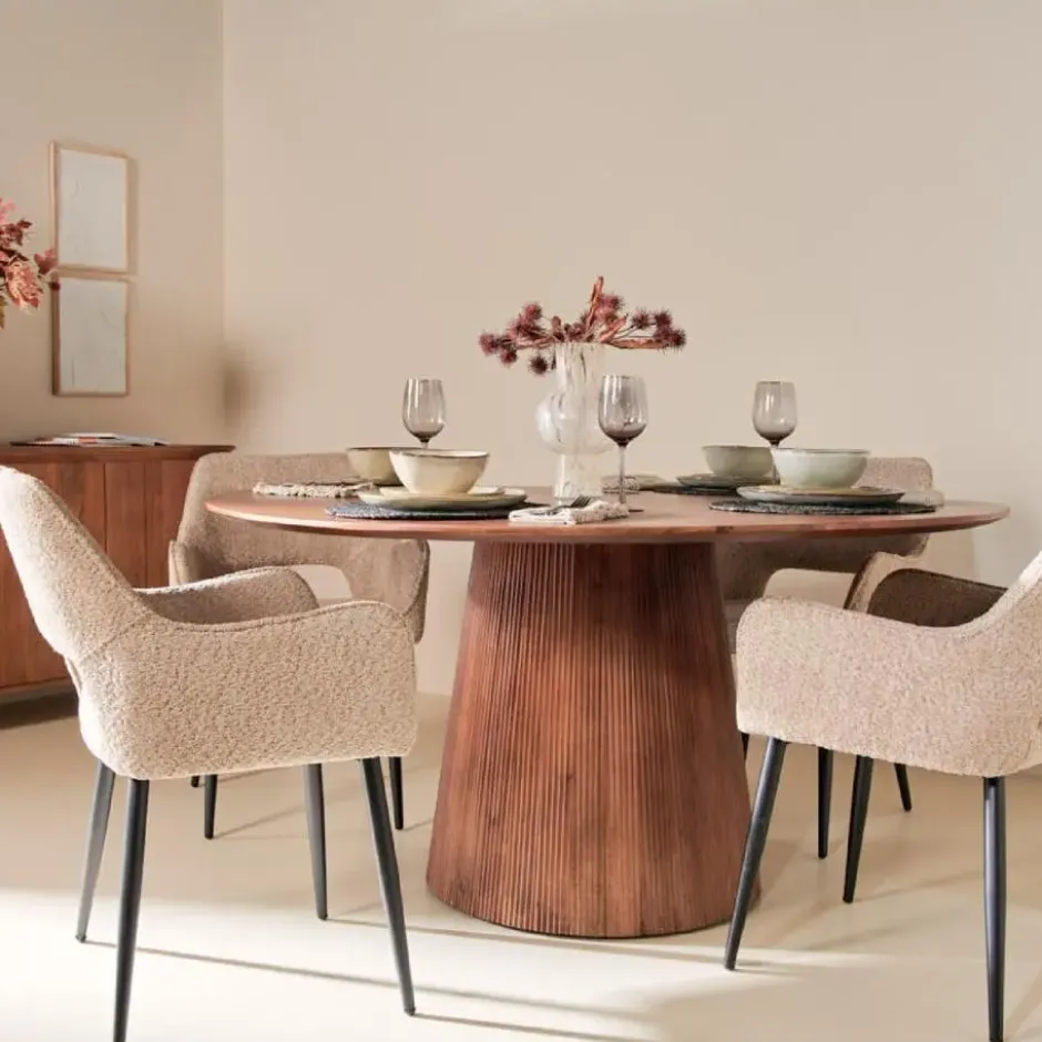 Nest of Nora Ronde eettafel Nala - mangohout Ø150 cm - Lichtbruin