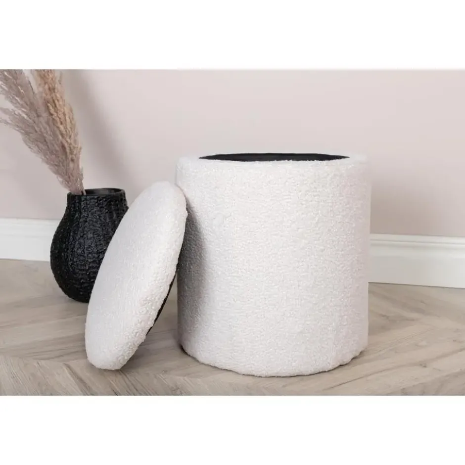 Nest of Nora Ronde poef met opbergruimte - Teddy - Offwhite