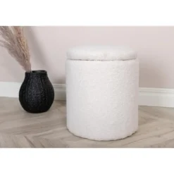 Nest of Nora Ronde poef met opbergruimte - Teddy - Offwhite