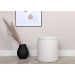 Nest of Nora Ronde poef met opbergruimte - Teddy - Offwhite
