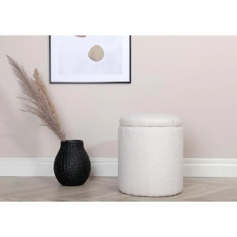 Nest of Nora Ronde poef met opbergruimte - Teddy - Offwhite