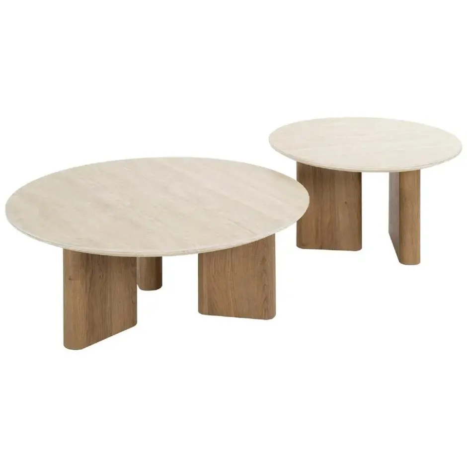Nest of Nora Salontafel Sorell - Rond set van 2 - Keramiek travertin