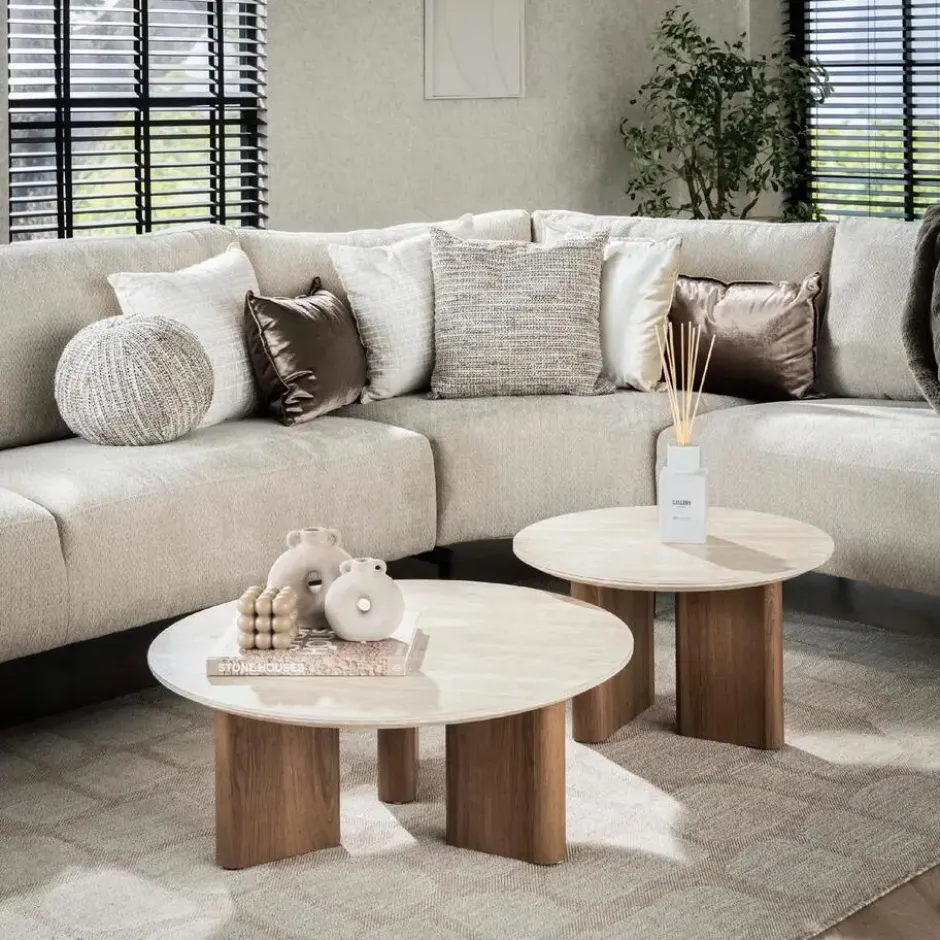 Nest of Nora Salontafel Sorell - Rond set van 2 - Keramiek travertin
