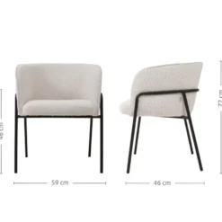 Nolon Josefien Eetkamerstoel Bouclé Beige - Armleuning - Zwarte Poten