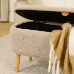 Nolon Juna bankje met opbergruimte bouclé taupe - 95 x 37 cm