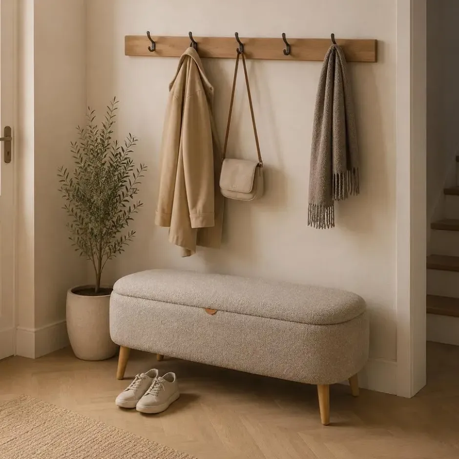 Nolon Juna bankje met opbergruimte bouclé taupe - 95 x 37 cm