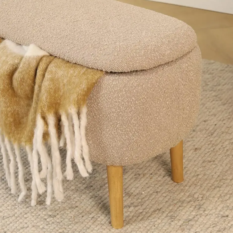Nolon Juna bankje met opbergruimte bouclé taupe - 95 x 37 cm