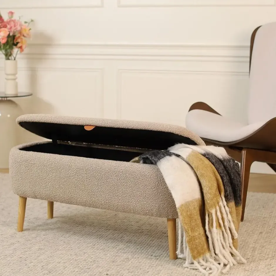 Nolon Juna bankje met opbergruimte bouclé taupe - 95 x 37 cm
