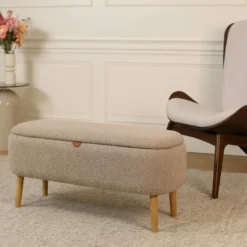 Nolon Juna bankje met opbergruimte bouclé taupe - 95 x 37 cm