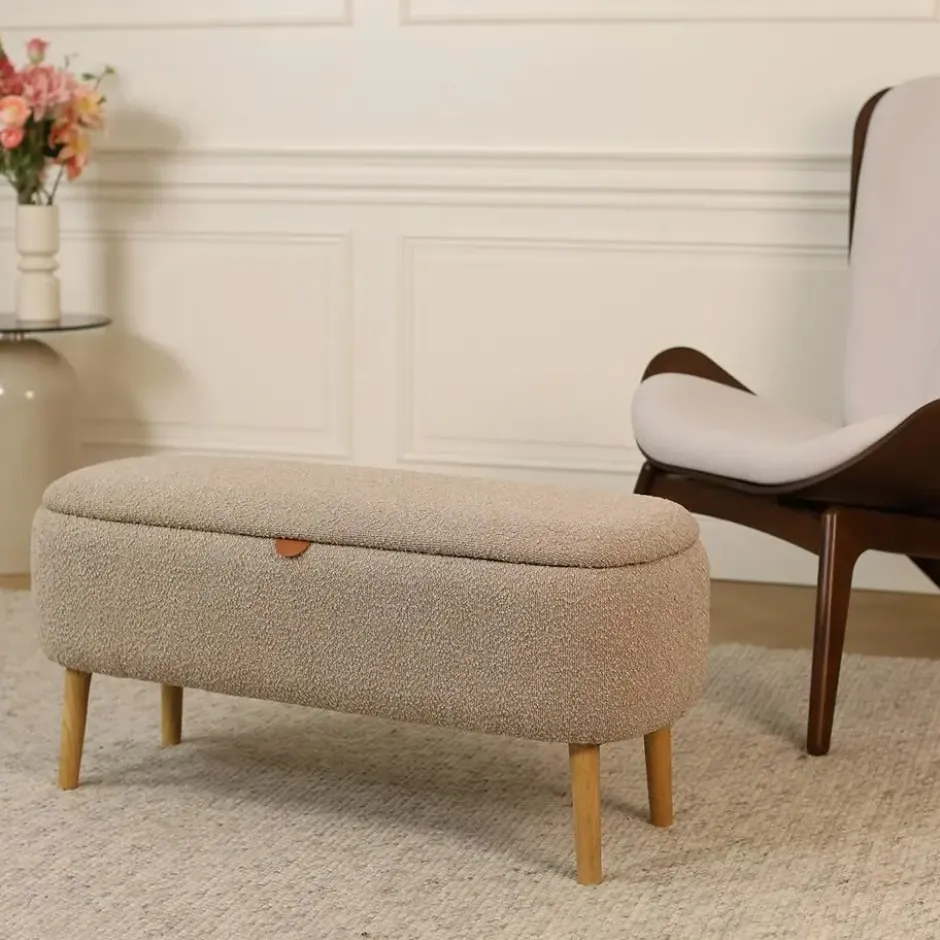 Nolon Juna bankje met opbergruimte bouclé taupe - 95 x 37 cm