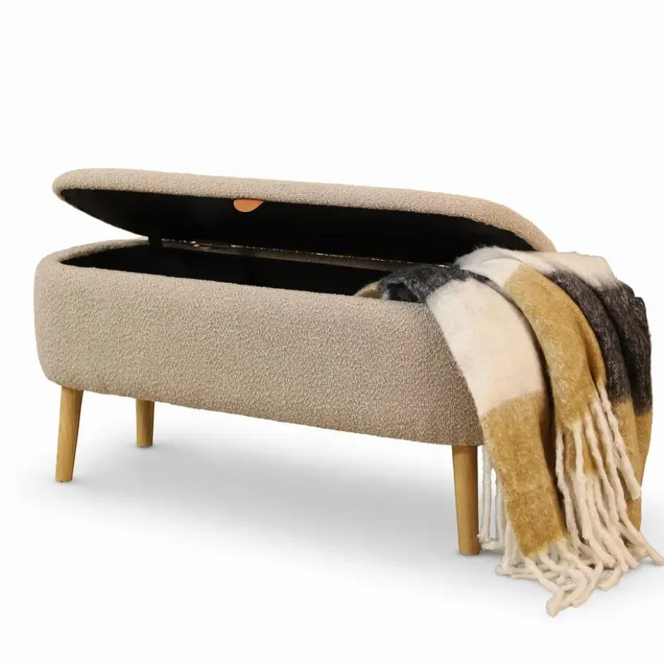 Nolon Juna bankje met opbergruimte bouclé taupe - 95 x 37 cm
