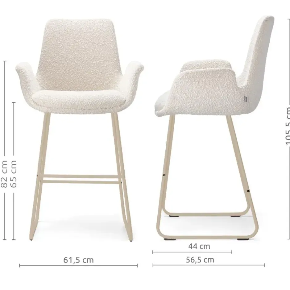 Nolon Nino-Eef barkruk bouclé beige - beige onderstel - 65 cm