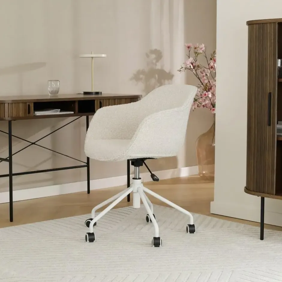 Nolon Nout-Mare Bureaustoel Bouclé Beige - Armleuning - Wit