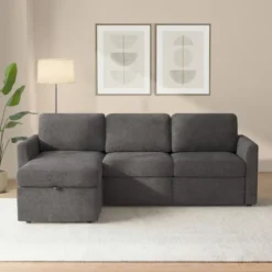 Nordhus-Slaapbank 3-zitter met opbergruimte omkeerbare chaise stof antraciet