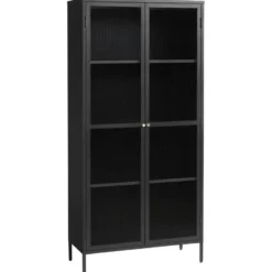 Nordic Home - Olan glazen vitrinekast - 190 cm - zwart
