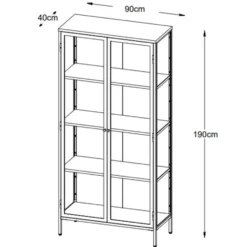 Nordic Home - Ragnar vitrinekast - 190 cm - zwart
