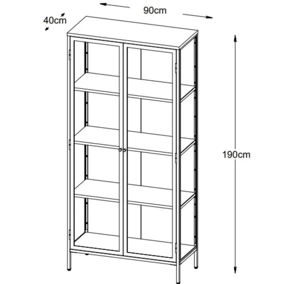 Nordic Home - Ragnar vitrinekast - 190 cm - zwart
