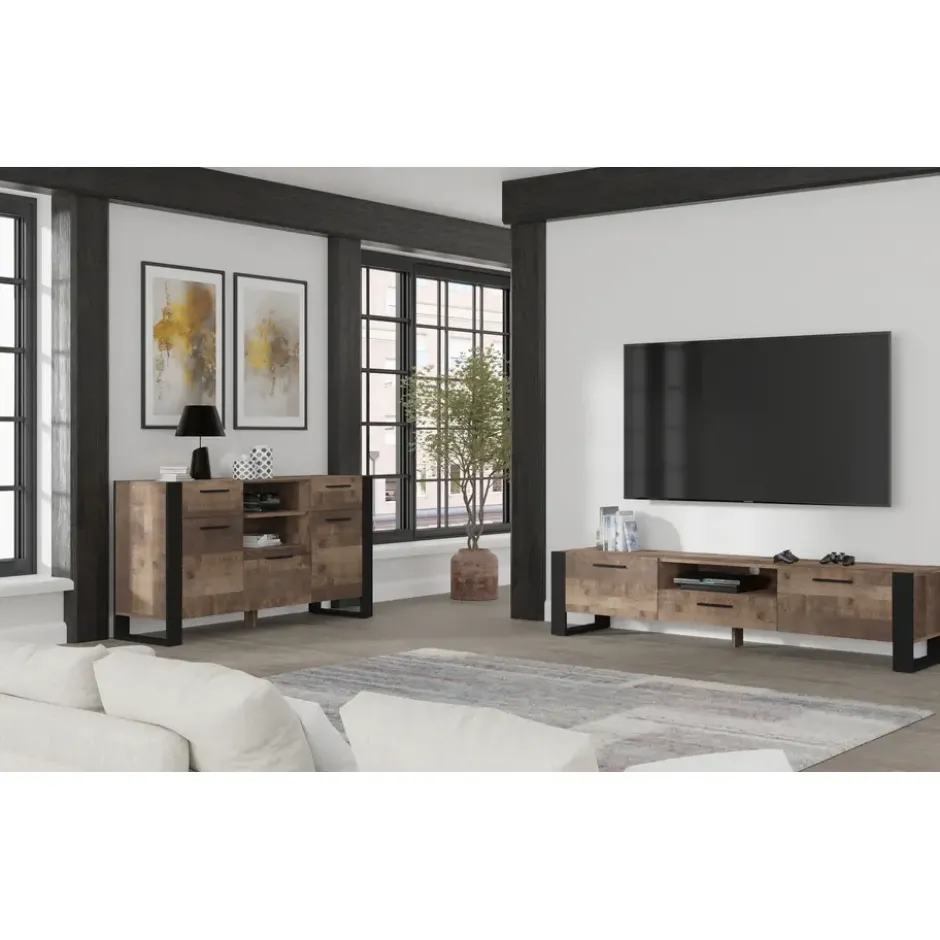 NUKA C dressoir 155 cm zwart grange eiken