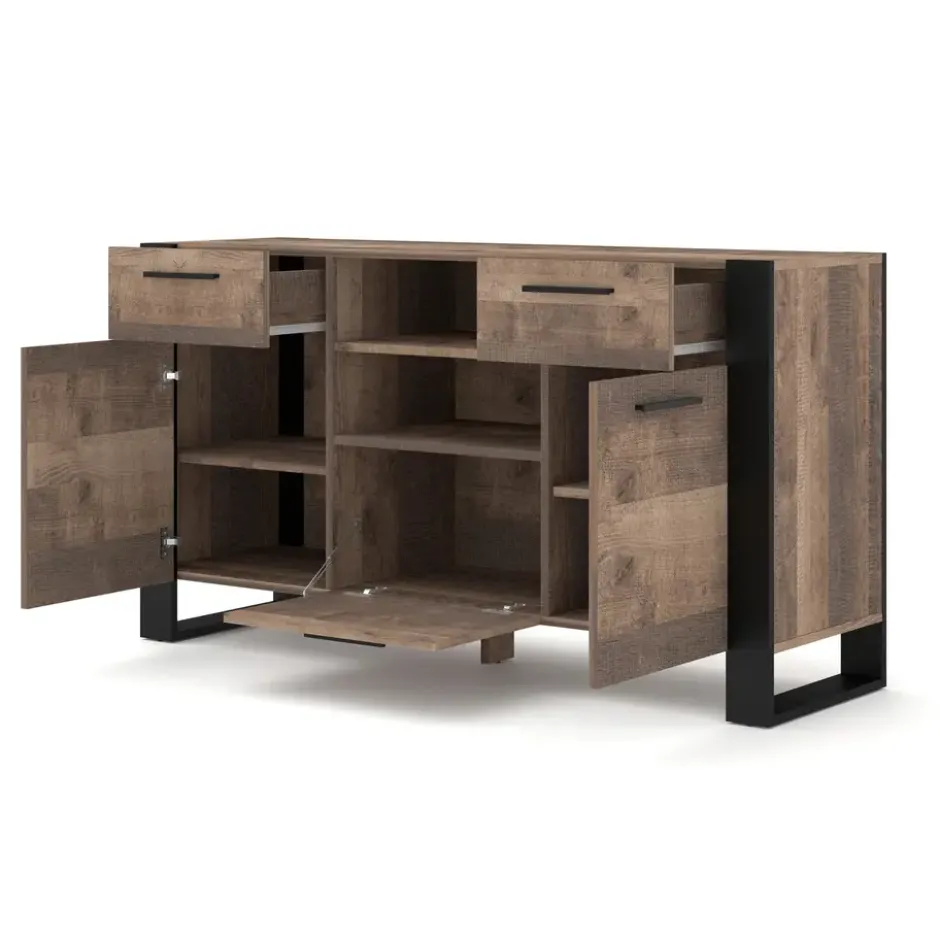 NUKA C dressoir 155 cm zwart grange eiken