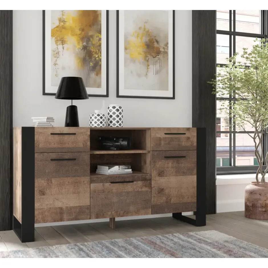 NUKA C dressoir 155 cm zwart grange eiken