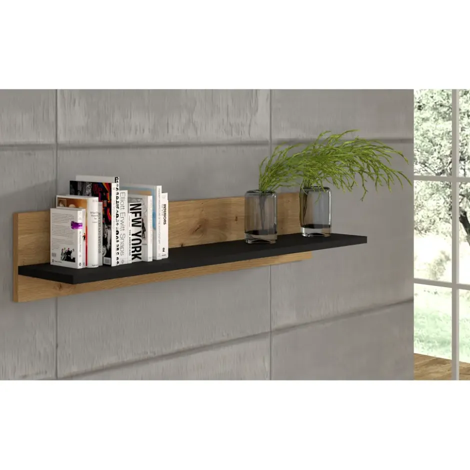 NUKA G wandplank 100 cm artisan eiken zwart mat