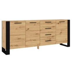 NUKA K dressoir 197 cm 4 lades zwart artisan eiken