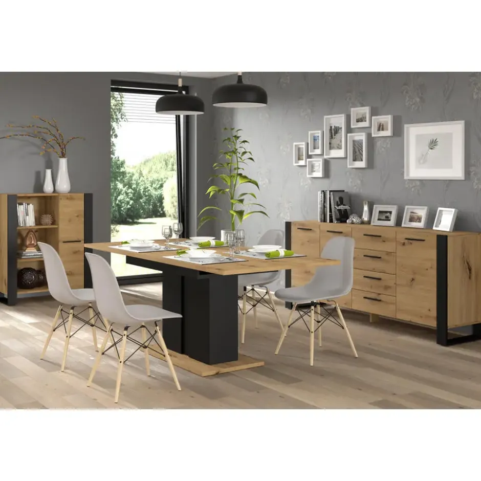 NUKA K dressoir 197 cm 4 lades zwart artisan eiken