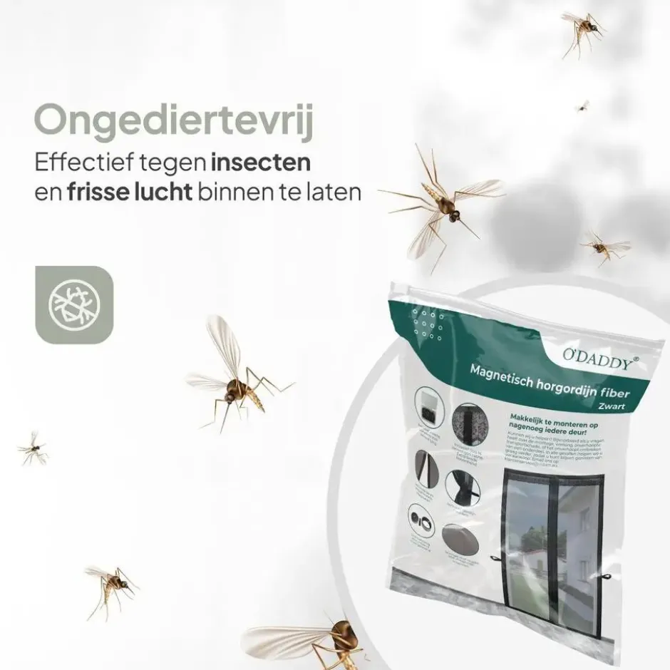 O'DADDY Deurgordijn Deluxe FIBER - Magnetisch Vliegengordijn 100x220 Zwart