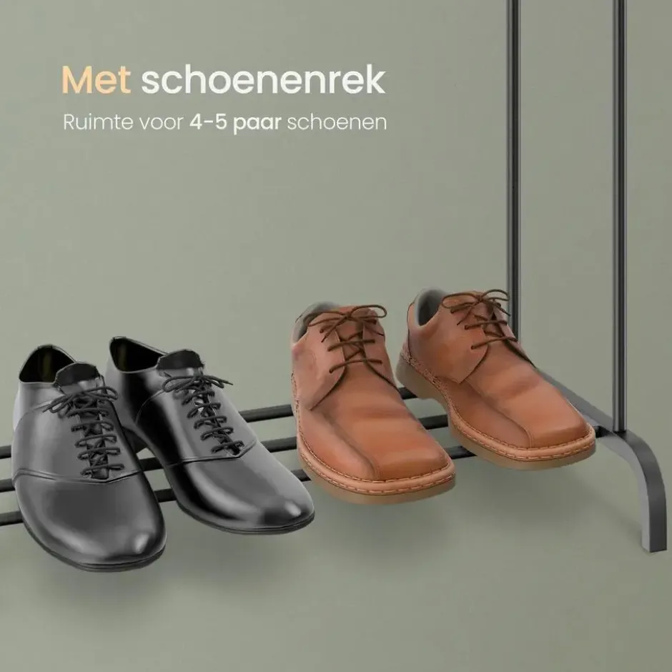 O'DADDY Dubbel Kledingrek Metaal Zwart met Schoenenrek 110x54x(130-150)cm