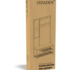 O'DADDY Garderoberek Met Spiegel - Kapstok - Schoenrek - Vintage - Zwart