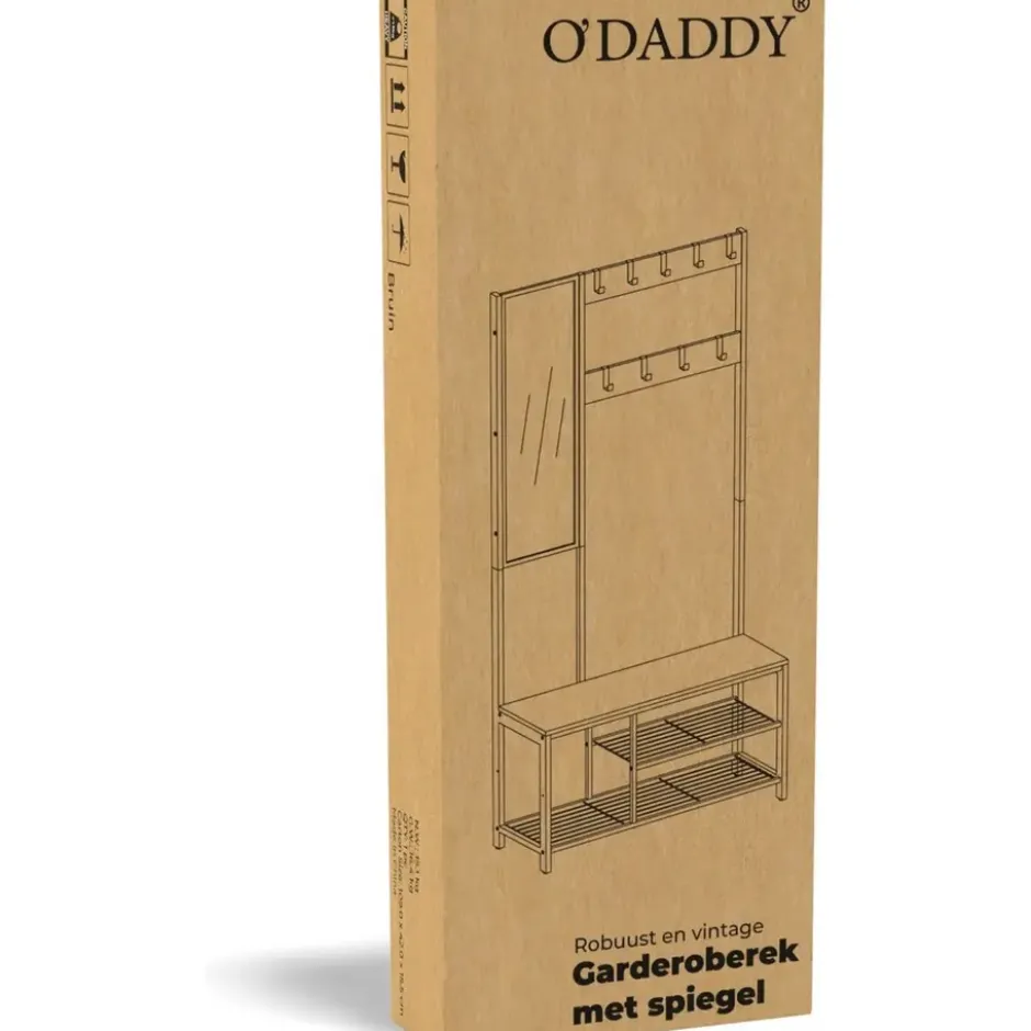 O'DADDY Garderoberek Met Spiegel - Kapstok - Schoenrek - Vintage - Zwart