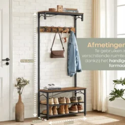 O’DADDY Kapstok met Schoenenrek – 15 Haken – 2-Laags – 80x32x178,5 cm