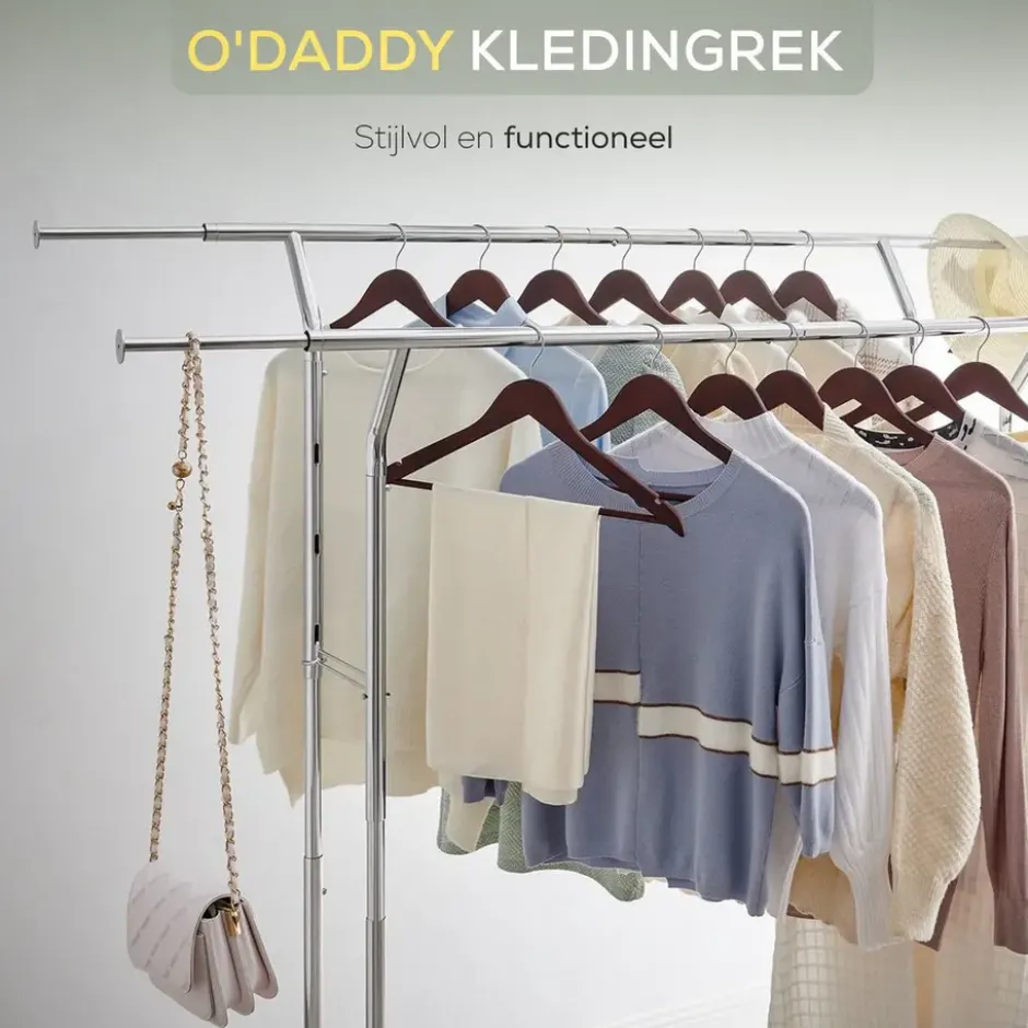 O'DADDY Kledingrek - Dubbele Stang - Uitschuifbaar & Verstelbaar - 110 kg