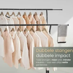 O'DADDY Kledingrek op Wieltjes - Zwart - Dubbele Stang - 110kg Belastbaar