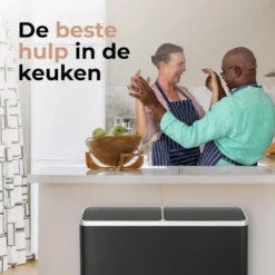 O’DADDY Prullenbak 60L - 2 Vakken - Voetbediening - Soft-Close - Zwart